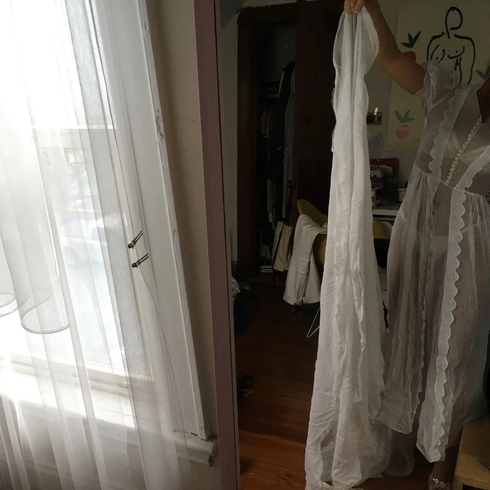 1930s Wedding Dress with Train Petite XS Chiffon Sheer - Picture 9 of 12